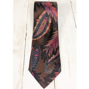 Serica‎ Italian Silk Necktie Brown Paisley Print Men's 90s Vintage